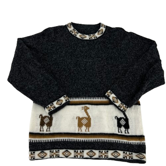 Vintage Sweaters - Vintage Alpaca Sweater Long Sleeve Pullover Black Beige White